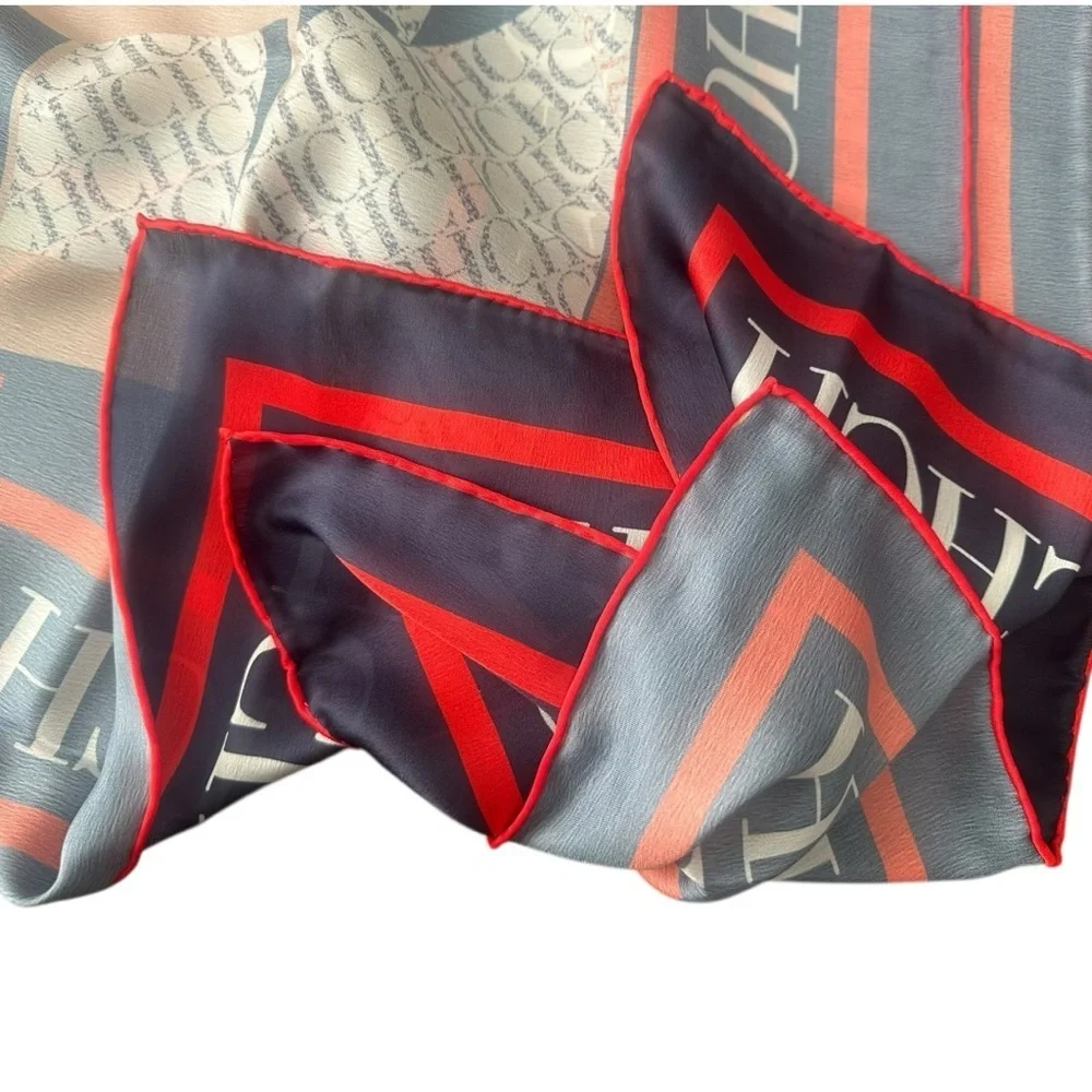 Carolina Herrera Silk Scarf 53” Classic CH Monogram Logo Print w/ Box Bag CLEAN